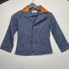 Vintage 70's Childs Health-Tex Denim Blue Denim Jacket Sz 8 Leather Elbow Collar