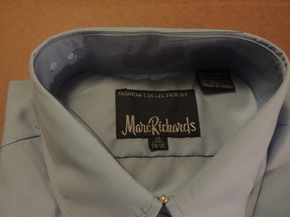 Blue Long Sleeve Marc Richards Button Down Dress Shirt 15" Neck 34/35" Sleeve - Image 2 of 2