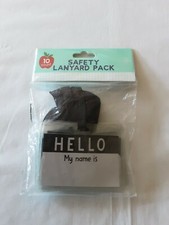 Safety Lanyard Pack 10 Count Black W/"Hello My Name Is" Badge BNIP