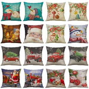 18 Christmas Pillow Case Santa Cotton Linen Sofa Throw Cushion