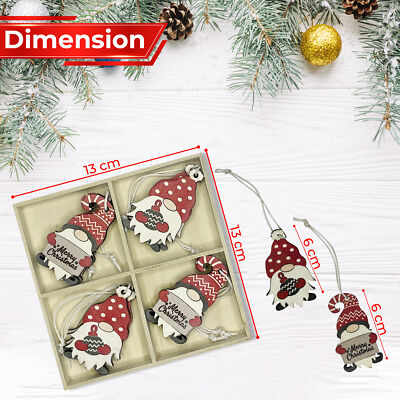 8pcs Christmas Tree Hanging Gnome Plush Gonk Santa Wood Pendants Xmas Decoration