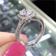 Vintage Style 1.65Ct Round Cut CZ-Stone Fancy Halo Engagement Ring in 925 Silver