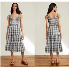 Veronica Beard Size 6 Ziada Midi Dress Black White Cinch NWT