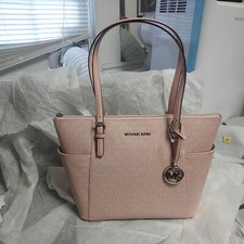 Michael Kors Jet Set East West Top Zip Signature Logo Tote Bag Pink New