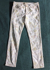 ZARA Basic Z1975 Denim Straight Leg Stretch Jeans Womens 6 White Floral Print
