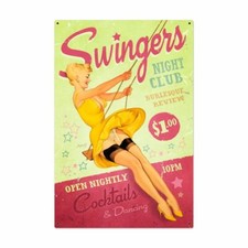 RISQUE SWINGERS NIGHT CLUB BURLESQUE 36" TALL HEAVY DUTY USA MADE METAL ADV SIGN