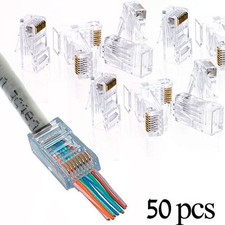 50 Pcs Cat5e RJ45 Network Modular Plug 8P8C Cable Connector End Pass Through