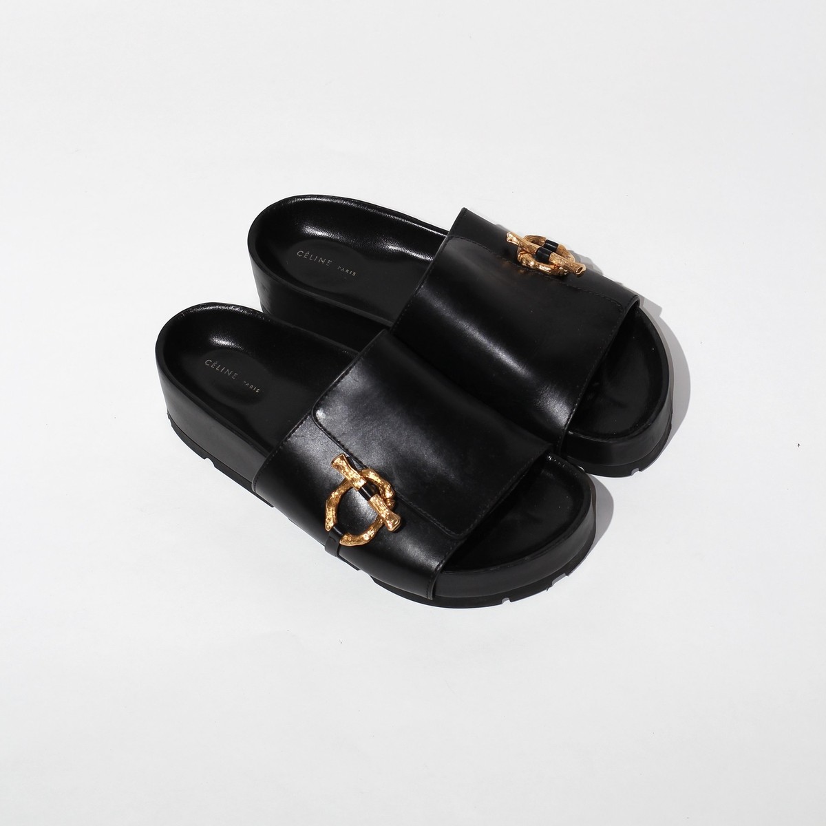 靴 Celine Phoebe Philo shoes size 39 CELINE Black Bamboo Buckle Phoebe Philo Leather Platform