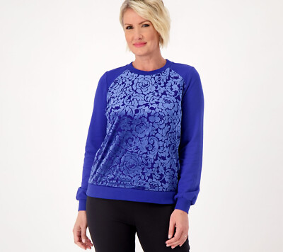 #ad #ad NEW Joan Rivers X Small Long Sleeve Novelty Sweatshirt in Lapis Blue QVC 7751 $27.60