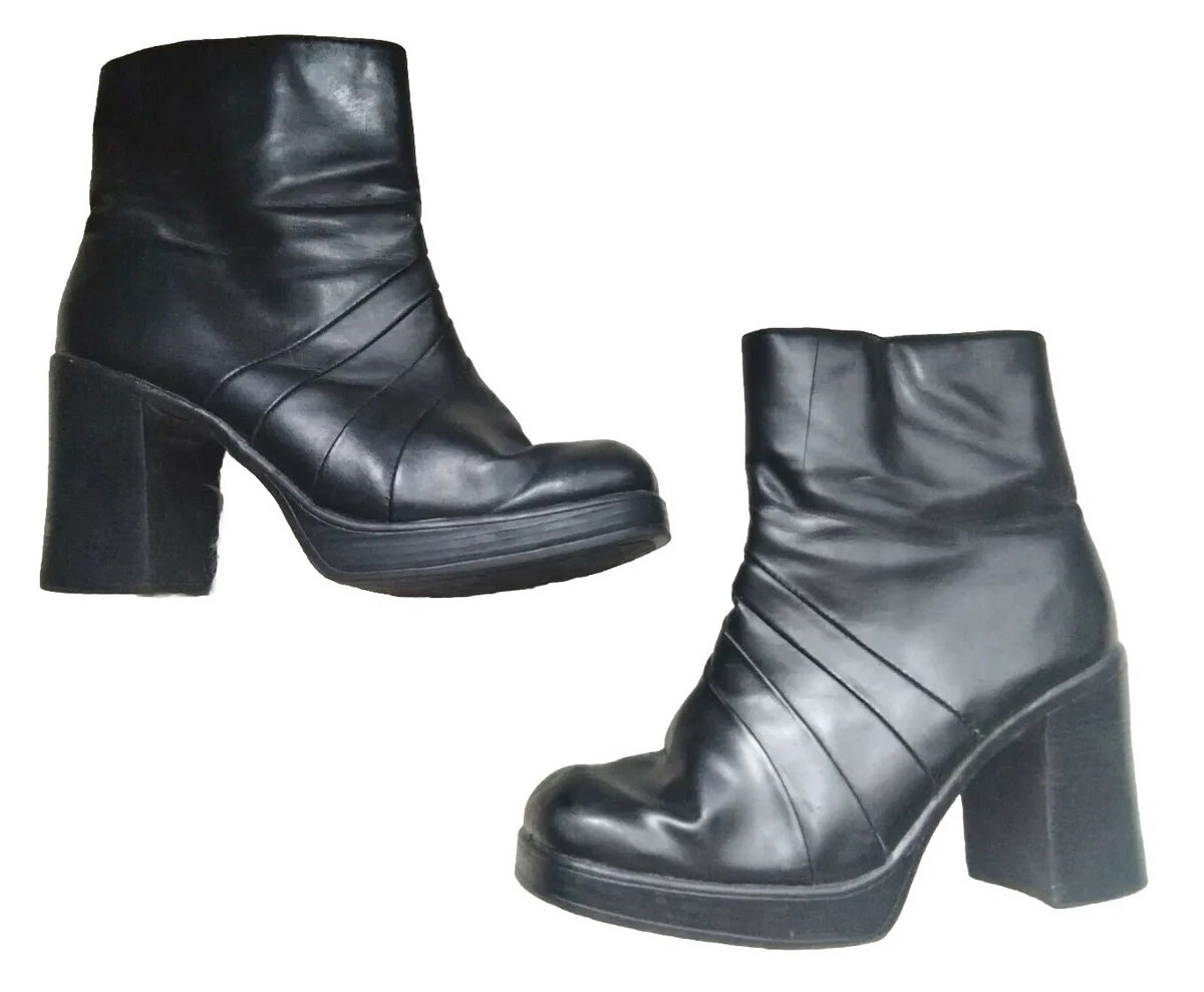 Vtg 90s Y2k No Boundaries Chunky Platform Boots Zip Up Size 9.5 Bratz Grunge
