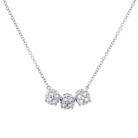 "10K WeißGold Diamant 3 Stein Cluster Halskette 18\" Rolo Kabelkette 1/2 Ct"