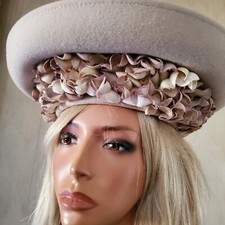 Rare Mr John Classic Vintage Hat Beige Brimmed Floral Halo Church Tea Hat