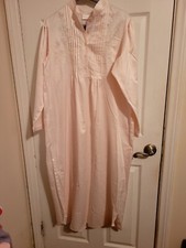 Lord Taylor Satin nightgown brushed cotton inside pink SZ S embroidery roses