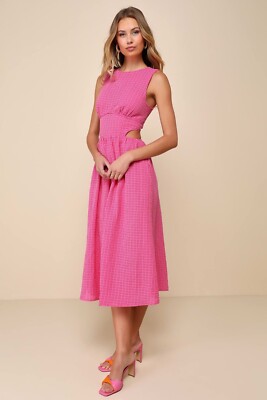 Lulu's Charm & Confidence Cutout Midi Dress M Hot Pink Size M Bold Chic  Pockets | eBay