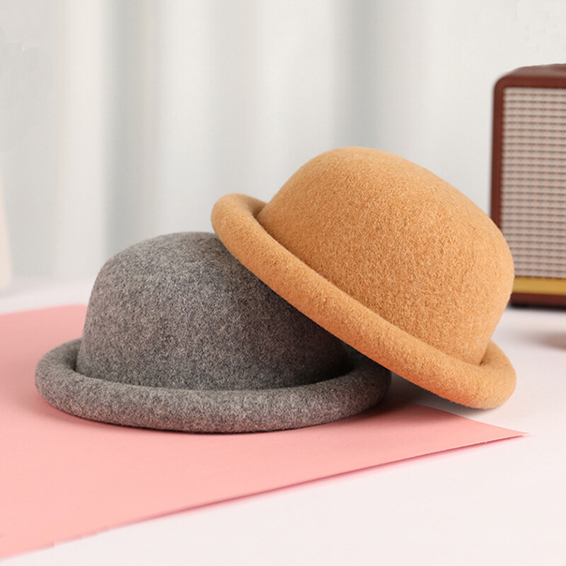 Women Retro Wool Blend Upturn Brim Hat Lady Church Cloche Cap