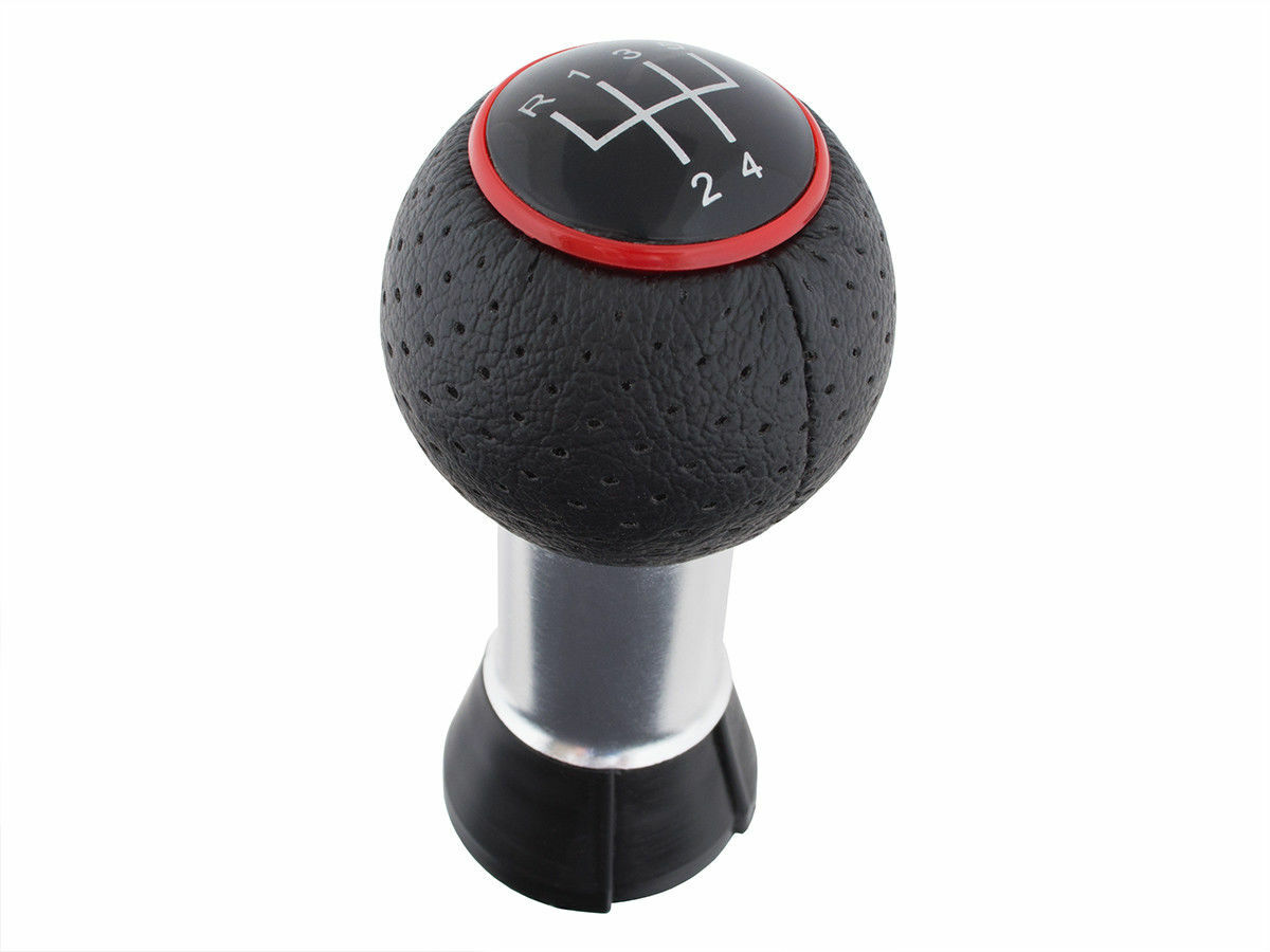Pommeau De Levier De Vitesse En Cuir PU Noir Avec Points Rouges - Compatible Universel 5 Vitesses - Neuf