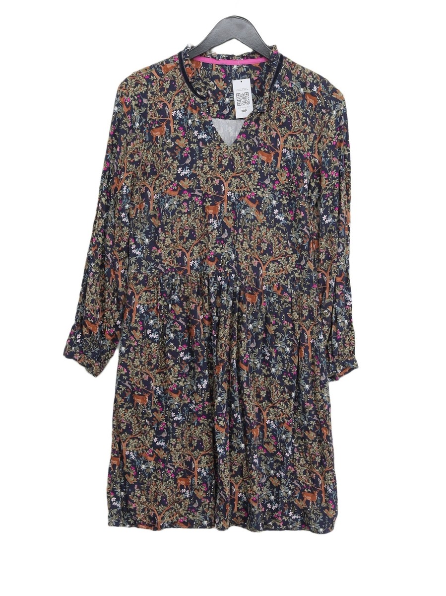 Joules Women's Midi Dress M Blue 100% Other Long Sleeve Midi V