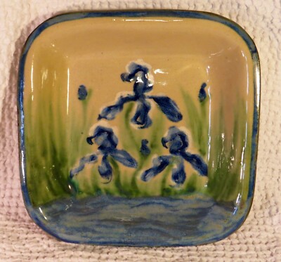 Janet Resnik Earthenware Ceramic Baking Dish with Impressionistic Irises. Signed