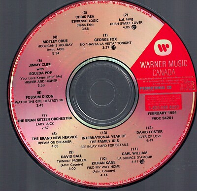 CANADA 1994 PROMO CD VARIOUS CHRIS REA MOTLEY CRUE POSSUM DIXON DAVID FOSTER