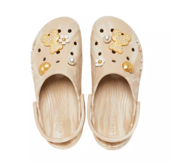 NEW CROCS Womens Baya Platform Marbled Charm Clog BEIGE W7M5