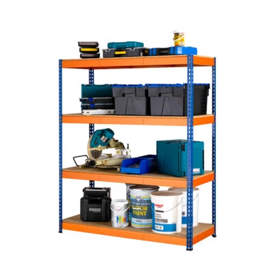 4 Tier Steel Shelving Heavy Duty Garage Storage Racking Blue & Orange 400KG UDL