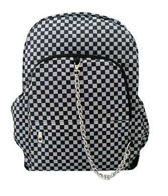 CHECKER BLACK GREY Backpack Rucksack School Small Check EMO GOTH Laptop Bag