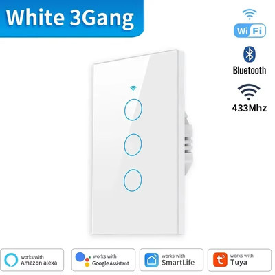 Tuya US Wifi+Bluetooth Smart Switches No Neutral Wire Required 1/2/3/4 Gang Ligh