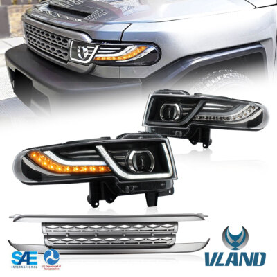 VLAND LED Scheinwerfer mit silbernem Kühlergrill Für 2007-2015 Toyota FJ Cruiser