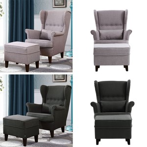 Chesterfield Oversized Armchair Sofa Fabric Wing Chair With Ottoman Foot Stool Ebay