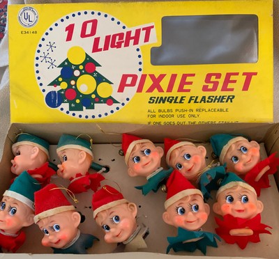 Vintage 10 Lite Pixie Set Christmas Indoor Tree Lights Japan Rare Pixie Elf Head Ebay