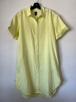 New Linen/Cotton  Lime Yellow Button Down Tunic Dress Sz XS