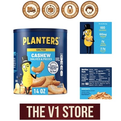 Delicious Salted Cashew Halves & Pieces, 14 oz Canister - Kosher & Plant-Based