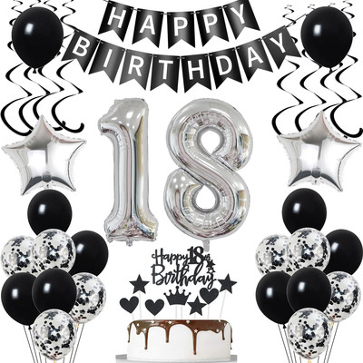 Luftsballon 18. Geburtstag Dekoration Schwarz Silber Geburtstagsdeko 18 Jahre Mä