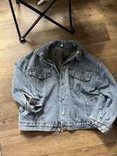 80Style Denim Faux Fur Lined Bomber Jacket Coat Size XL