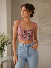 Victoria s Secret Dream Angels Unlined Lace-up Bra Top Corset Lacey Floral S-DD