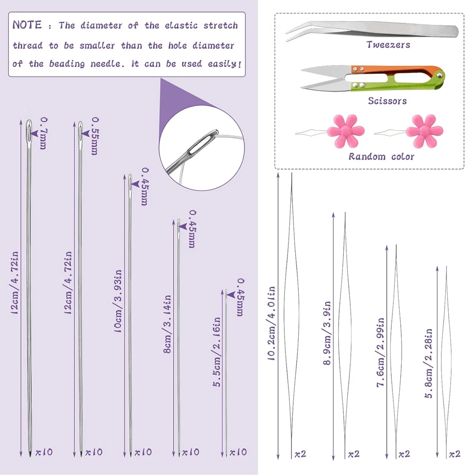 58 piezas agujas de rebordear para hacer joyas, agujas de rebordear ojos grandes ultrafinas St Foto 2 de 4