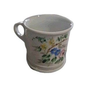 Small Vintage 'Remember Me' Hand Painted Shaving Mug / Tea Cup 2.5" Gold Trim