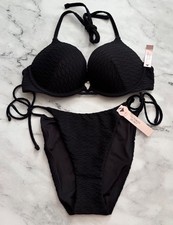 Victoria's Secret Swim Bikini Set Black Textured Bombshell Cheeky 34B / S