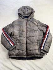 Tommy Hilfiger Kids Puffer Jacket Gray Heather Fleece Lined Hooded Size M 10/12