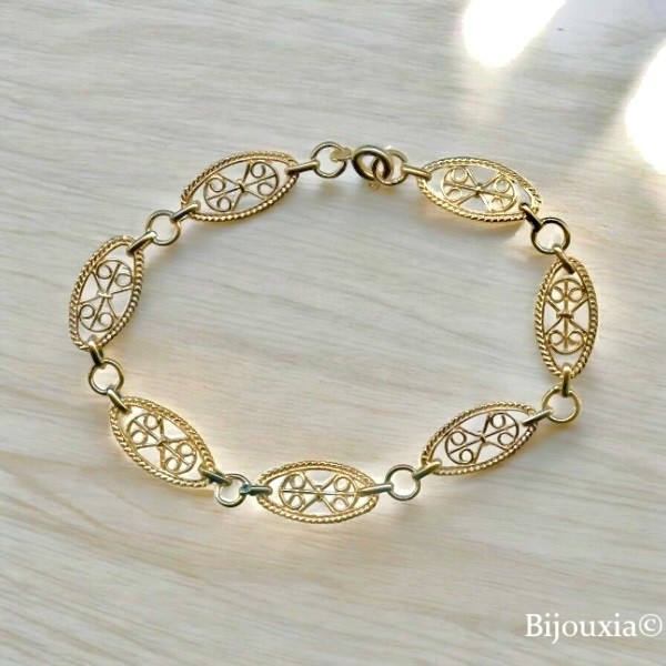 Bracelet Maillons Ciselés Oriental en Plaqué Or 18k 750/000, Bijou de Luxe Maillon Ciselé Femme