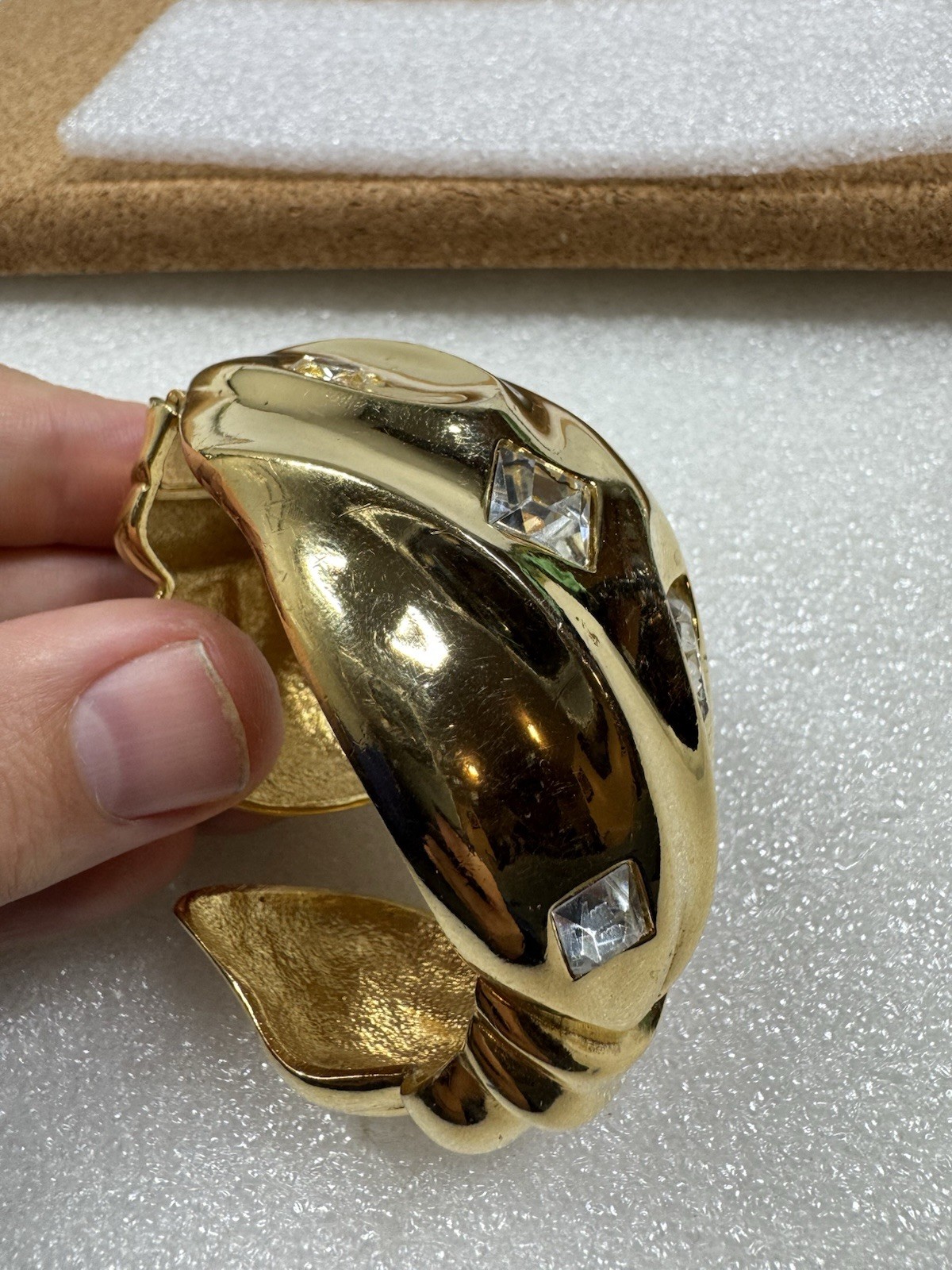 Rare Givenchy Hinged Cuff Bangle Bracelet Gold Ch… - image 12