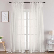 Extra Long Window Scarf Valances - Ivory Sheer Curtain Drapes Rod Pocket