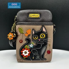 BLACK CAT KITTEN CELLPHONE CROSSBODY PURSE WARM GRAY CHALA