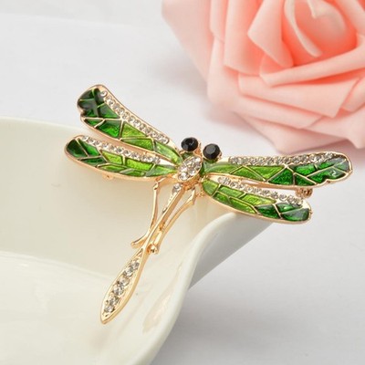 Vintage Damen Strass Emaille grün Libelle Tier