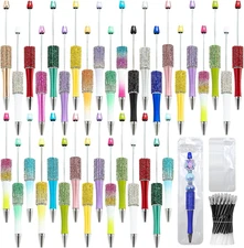 75 Pcs DIY Diamond Beadable Pen Kit - 25 Plastic Rhinestone Beaded Pens Bulk wit