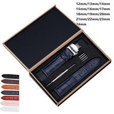 Genuine Leather Watch Band Strap Straight Deployment Clasp Buckle Replacement