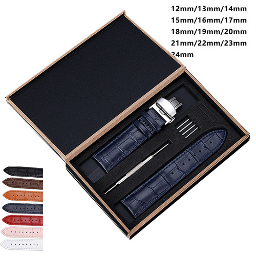 Genuine Leather Watch Band Strap Straight & Deployment Clasp Buckle Replacement