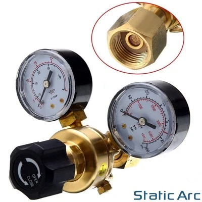 STATIC ARC CO2 GAS BOTTLE PRESSURE FLOW REGULATOR DUAL GAUGE MIG WELDING PUB GAS