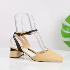 Franco Sarto Womens Naya Pump Size 10 Tan Black Ankle Strap Pointed Block Heels