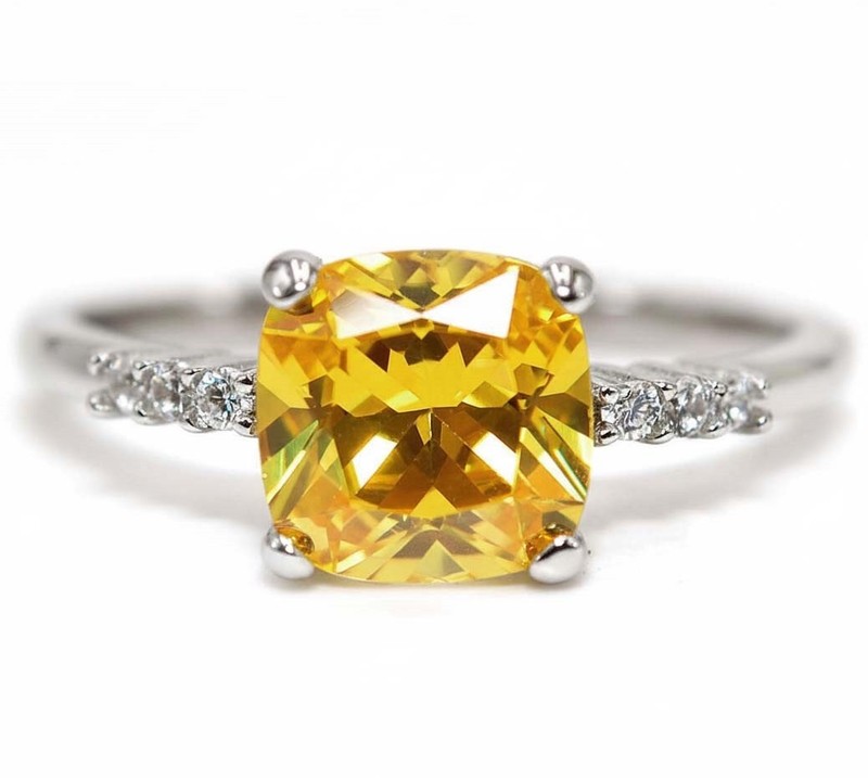 2CT Heat Treated Yellow Topaz 925 Solid Sterling Silver Ring Sz 7 